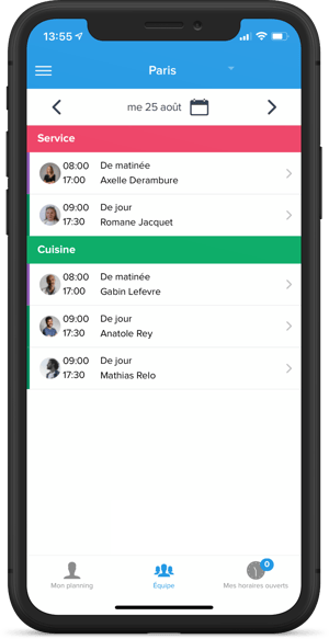 Mobile Planning des employés