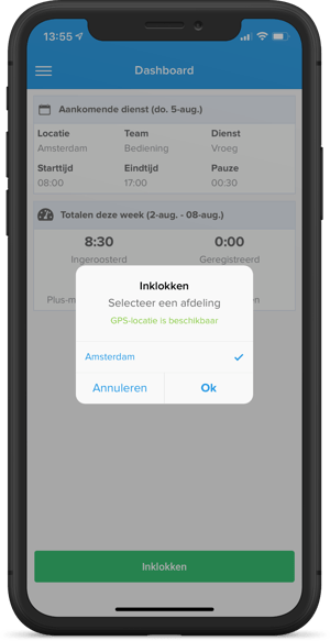 Inklokken met mobiele app