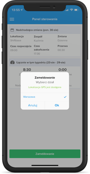 Meldowanie się za pomocą aplikacji mobilnej