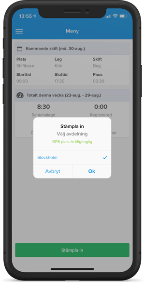 Stämpla in med mobilappen