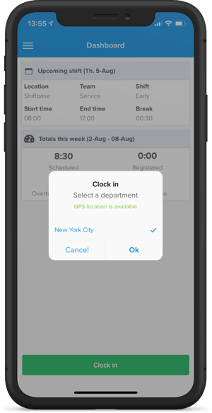 Punching in with the mobile app