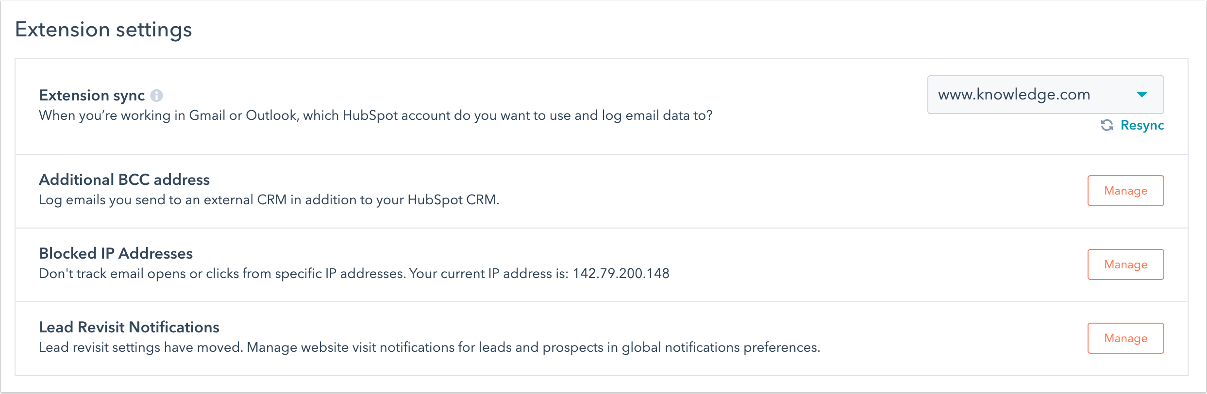 Manage your HubSpot Sales extension settings