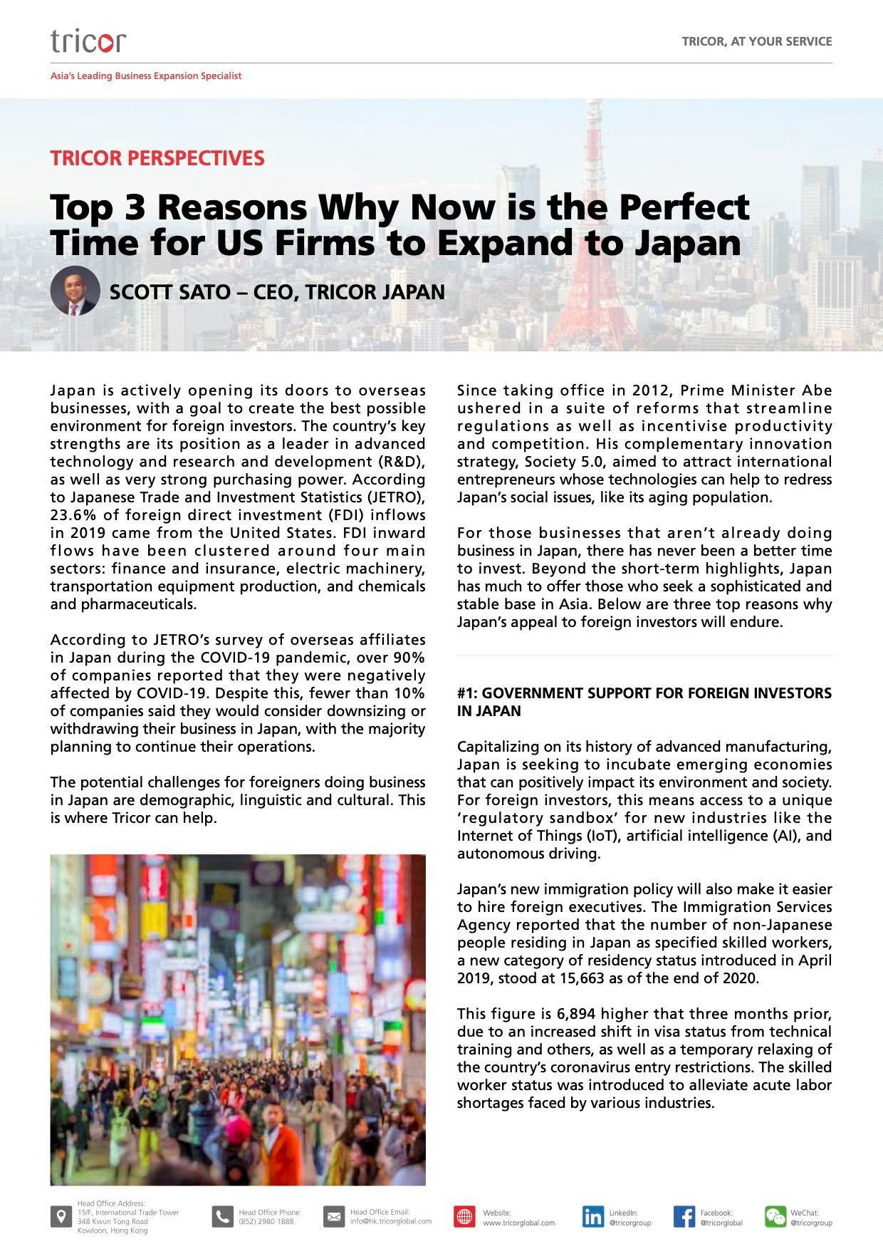 Tricor Perspectives - Top 3 Reasons Why Now is the Perfect Time for US Firms to Expand to Japan
