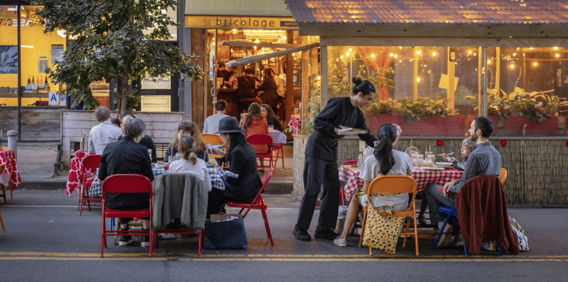 What some makeshift outdoor dining arrangements looked like