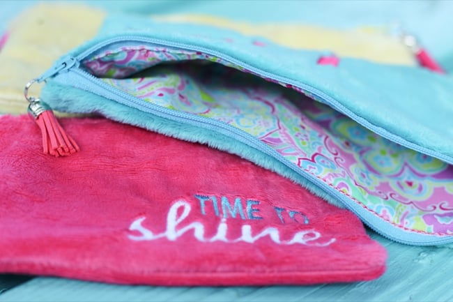 How to Sew and Embroider a Lined Minky Fabric Zipper Bag