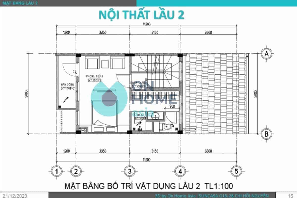 Bản vẽ thiết kế nội thất nhà phố lầu 2