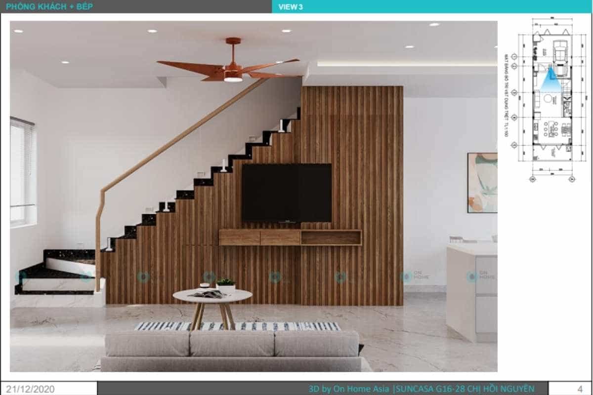 Phối cảnh thiết kế nội thất nhà phố liền kề dành cho phòng khách