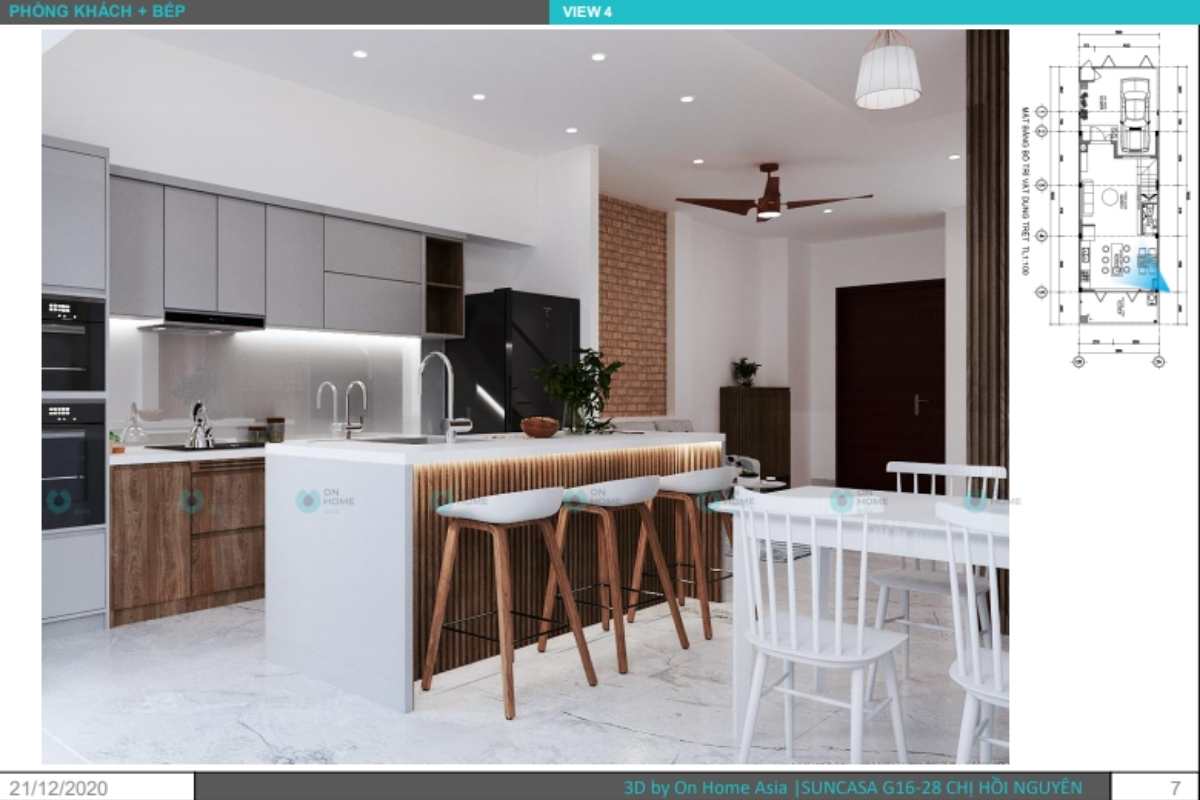 Phối cảnh tủ bếp nhà phố liền kề&nbsp;