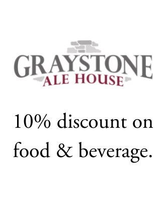 10 percent discount on food and beverage at Graystone Ale House