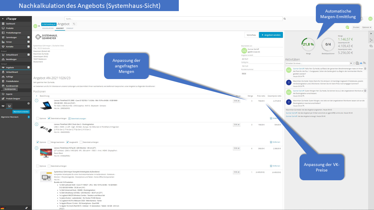 Nachkalkulation eines Angebots via Workflow