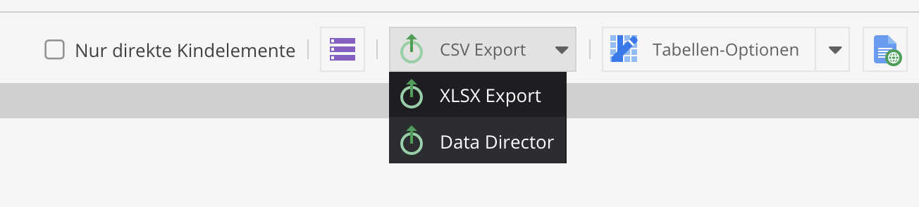 Neue Option "Data Director Export" im Dropdown-Menü der Schaltfläche "CSV-Export"