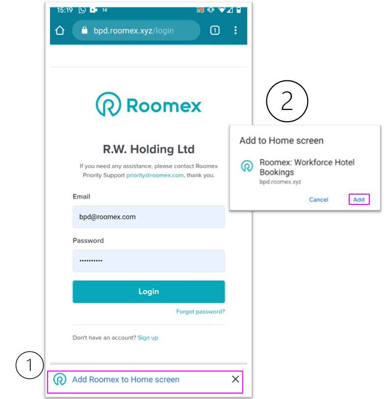 roomex app set up android-1