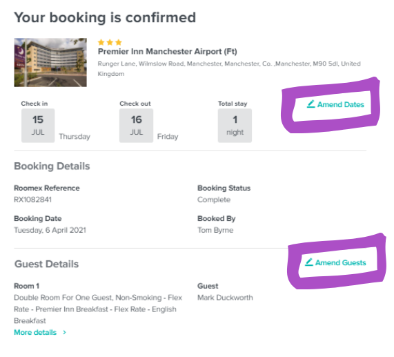 Booking amendments