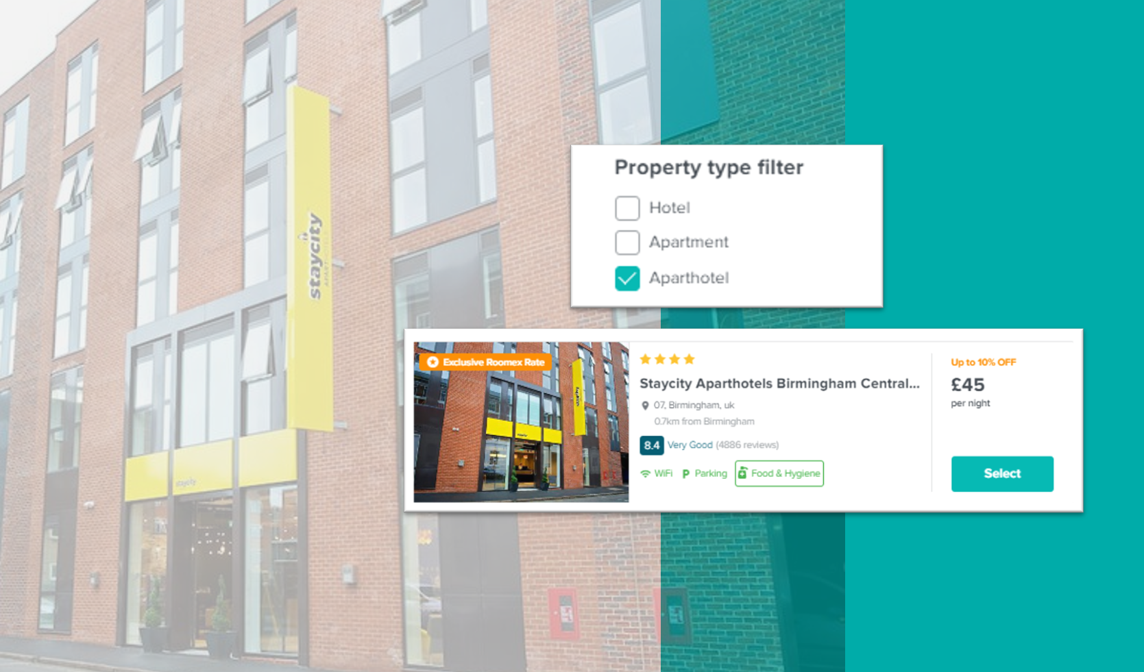 Screengrab of Roomex platform showing property type filter