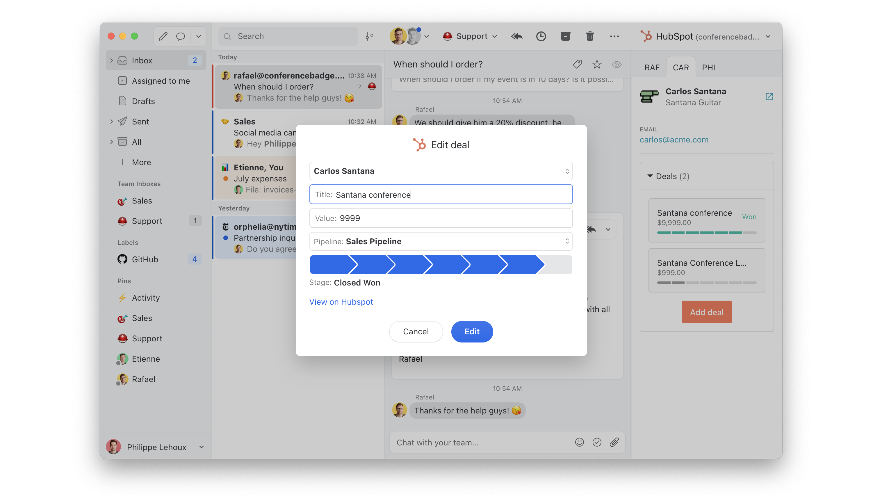 Create deals directly from your inbox