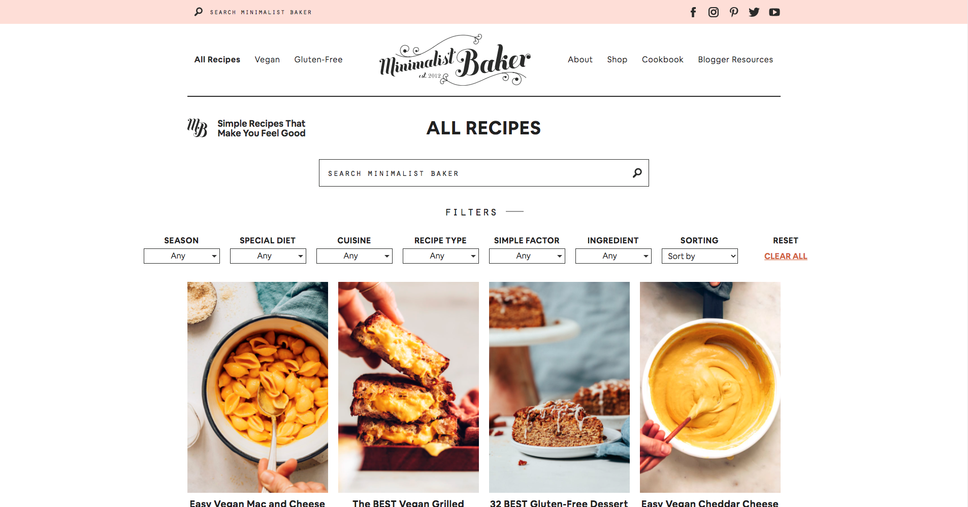 Minimalist Baker, filtros de un blog delicioso