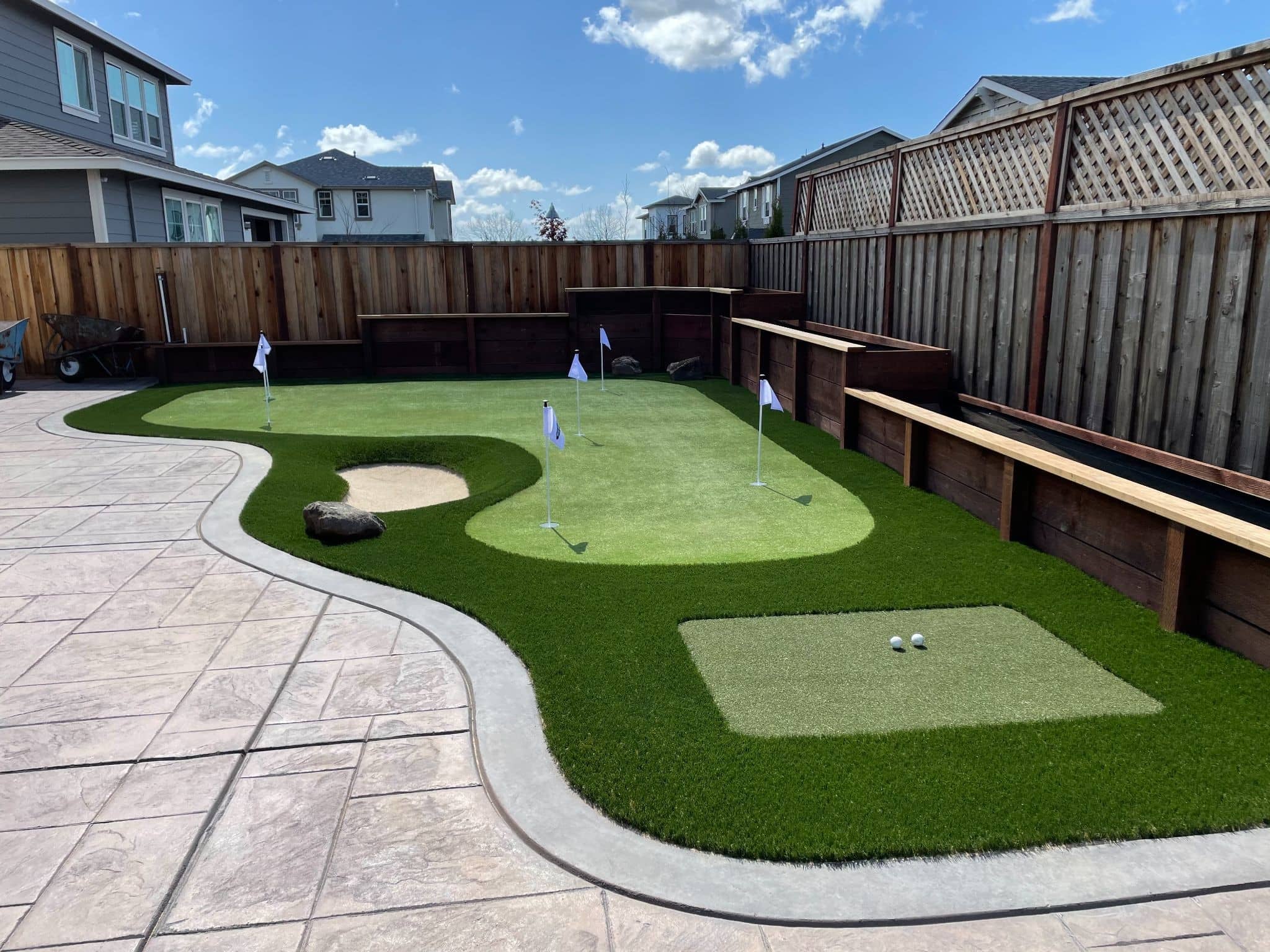 Rubber Grass Mats Installed on a Back Garden