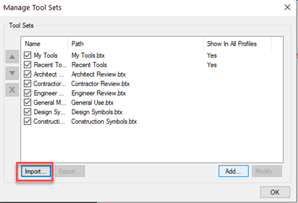 Importing a Tool Set in Revu