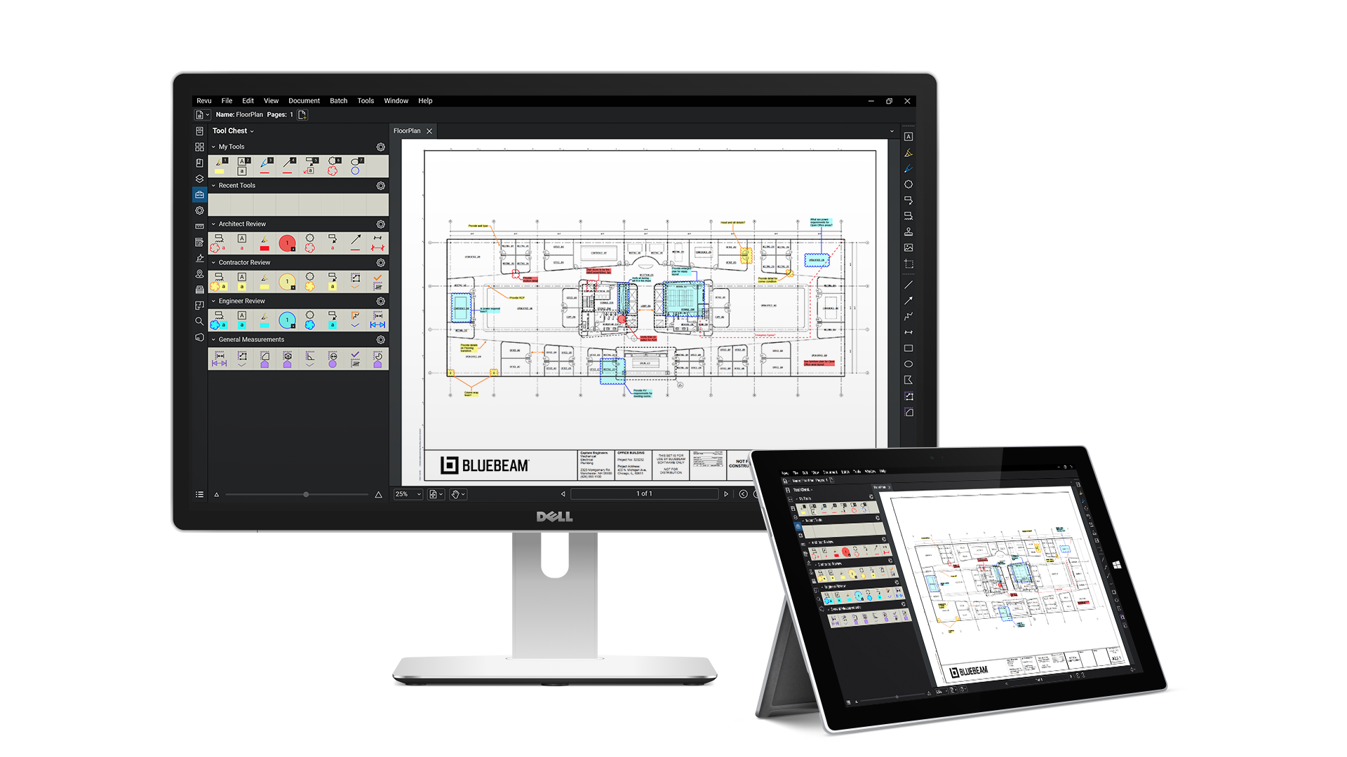 Computer and tablet with Bluebeam Revu