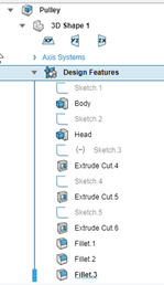 The design Features menu in SOLIDWORKS xDesign