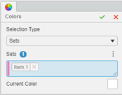 Selecting an object color with the "Colors" menu in SOLIDWORKS xDesign.