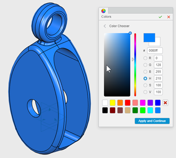 The "Color Chooser" interface in SOLIDWORKS xDesign.