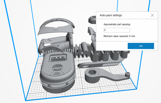 Auto-pack settings on a 3D printer