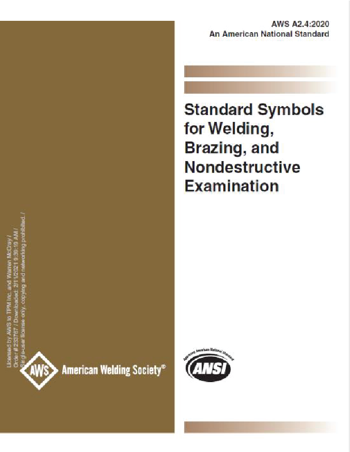 An image of the cover of the American Welding Society's Standard Symbols for Welding, Brazing, and Nondestructive Examination - TPM