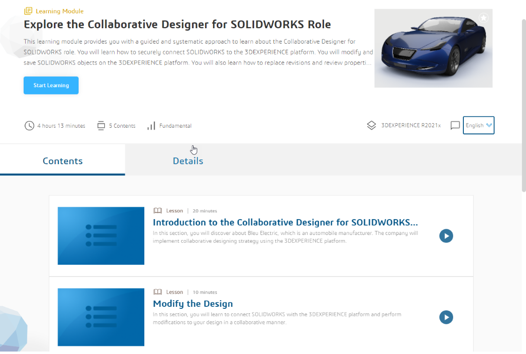 An example of a learning module in the 3DEXPERIENCE platform