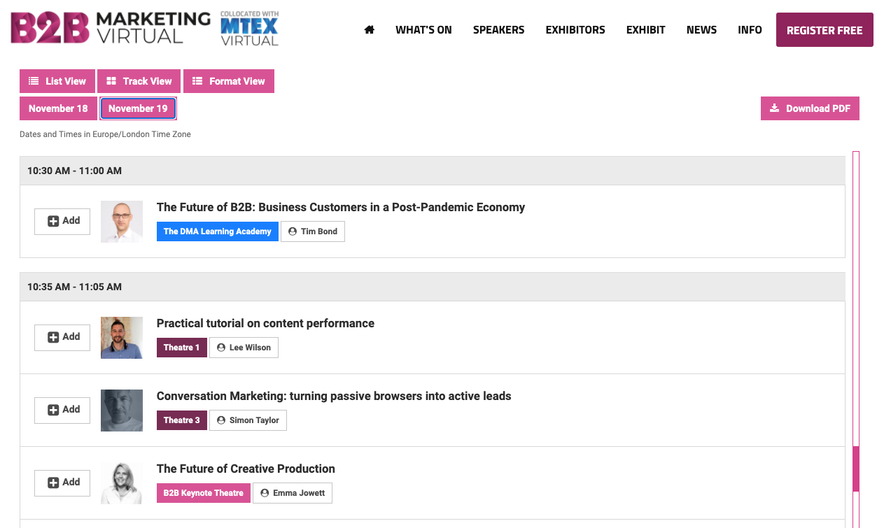 B2B marketing Virtual Expo - Speaker lineup