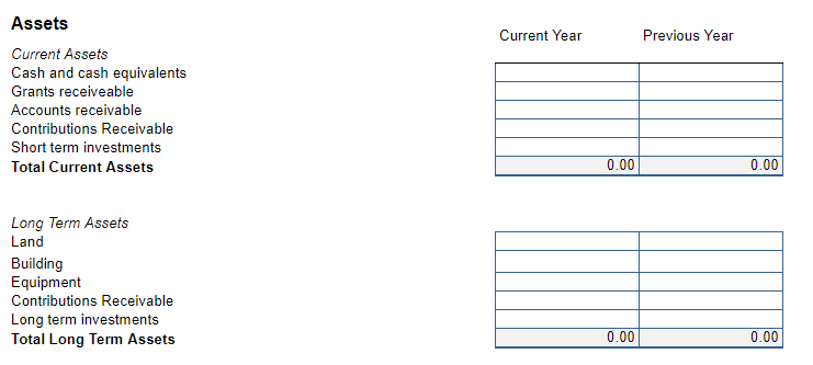 statement of financial position non profit