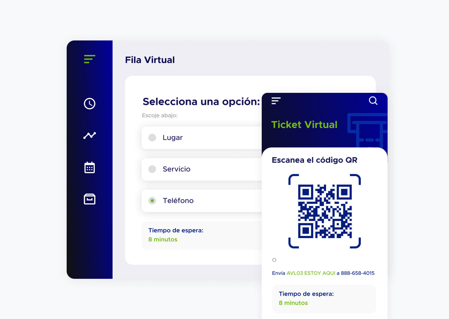 Vista de la aplicación de Fila virtual de ACF Technologies