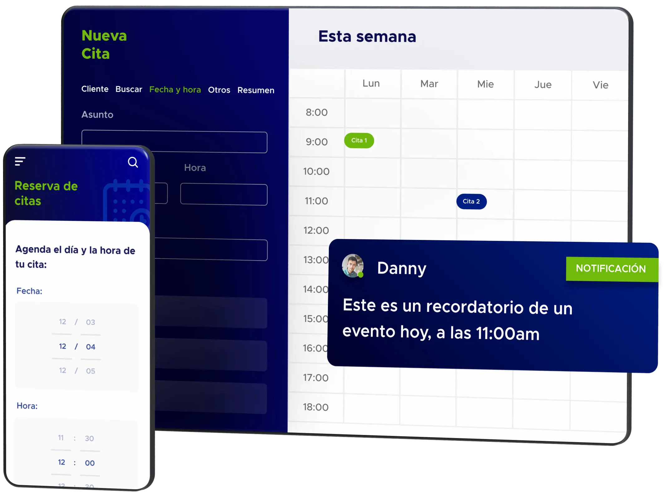 Calendario digital con una notificación de un evento a través de la aplicación de ACF Technologies