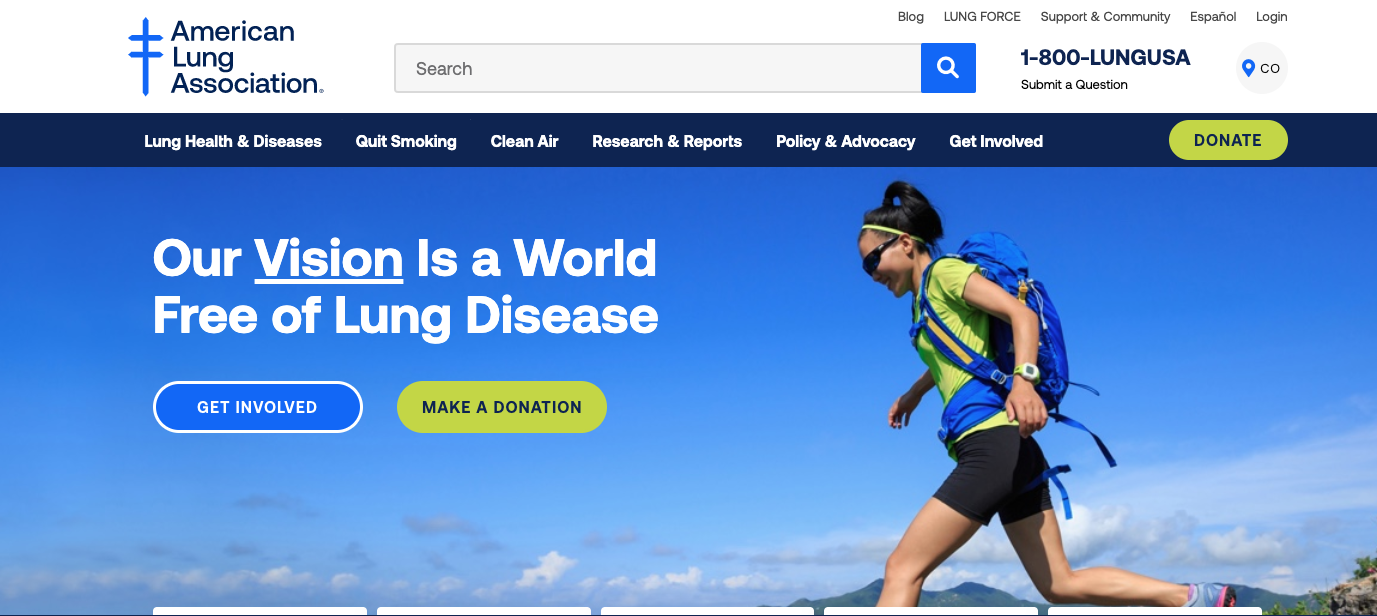 Home page of the American Lung Association website.