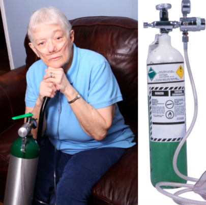 women with oxygen tank