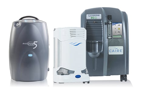 Pulse dose and continuous flow oxygen concentrators.