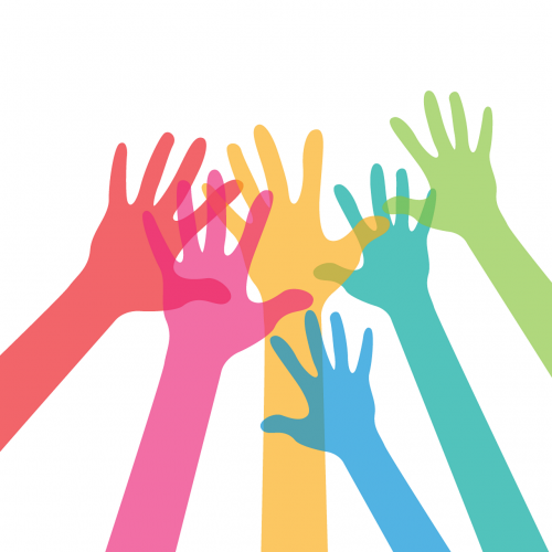 Clip art of people raising their hands.