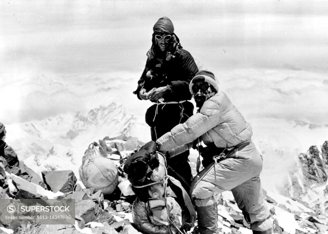 Hillary and Tensing, resting on the South Col on their descent