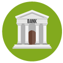 bank illustration in green circle Pay by check icon