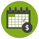 calendar illustration in green circle pay by quickfee icon