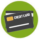 credit cards illustration in green circle pay by card icon
