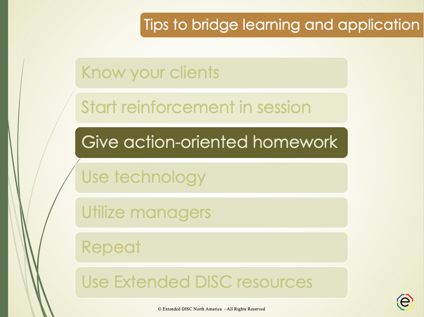 Action Oriented Homework Tips Slide
