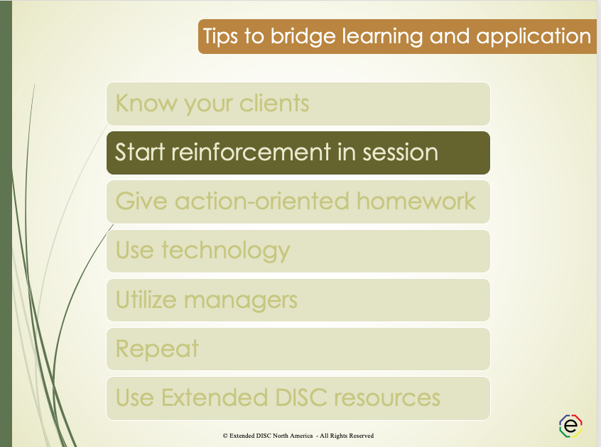 Start reinforcement in DISC Session tips slide