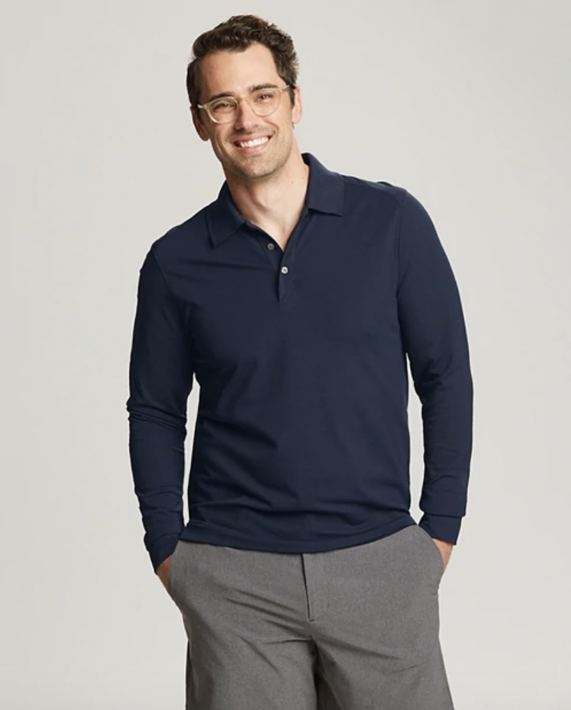 Man wearing Cutter and Buck Men's Advantage Long Sleeve Polo