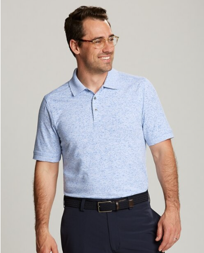 Man wearing Cutter and Buck Men's Advantage Polo Space Dye