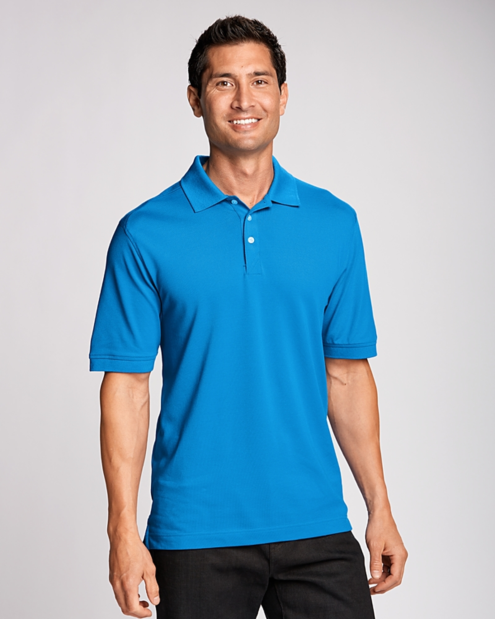 Man Wearing Cutter & Buck Advantage Polo Big and Tall in Blue