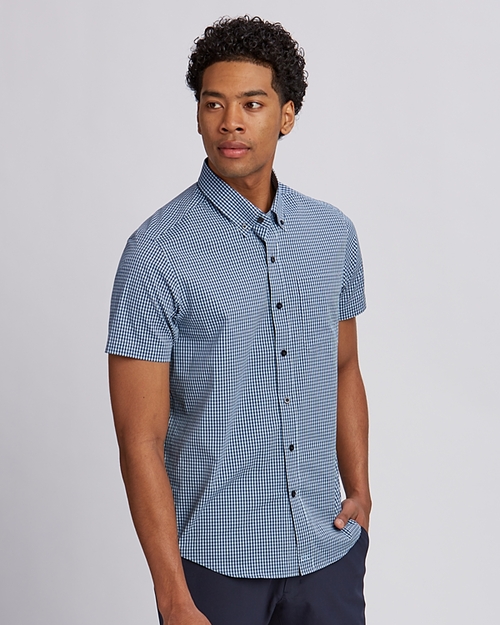 Cutter Buck Anchor Short-Sleeve Gingham Shirt in Blue