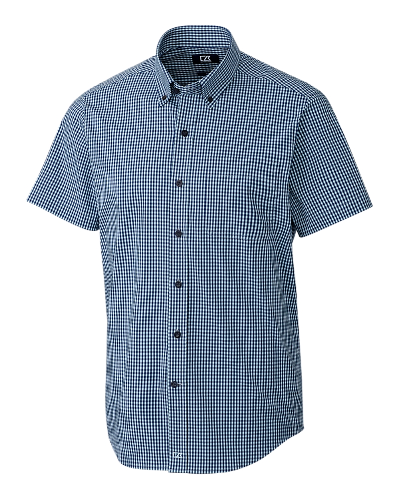 Cutter Buck Big & Tall Anchor Short Sleeve Gingham Shirt in Blue