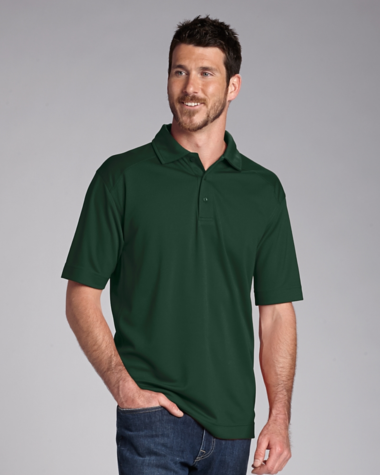 Man Wearing Cutter Buck Big Tall Genre Polo in Dark Green