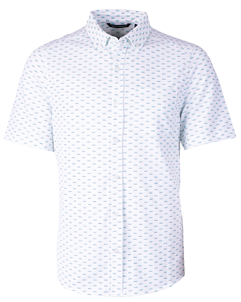 Cutter Buck Reach Oxford Wave Print Shirt in White